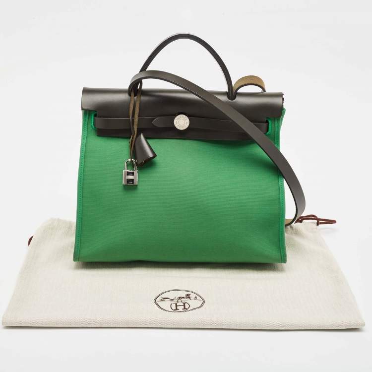 Pre Owned Hermes Bambou/Kaki Toile and Vache Hunter Herbag Zip 31 Bag
