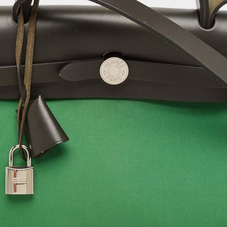 Pre Owned Hermes Bambou/Kaki Toile and Vache Hunter Herbag Zip 31 Bag