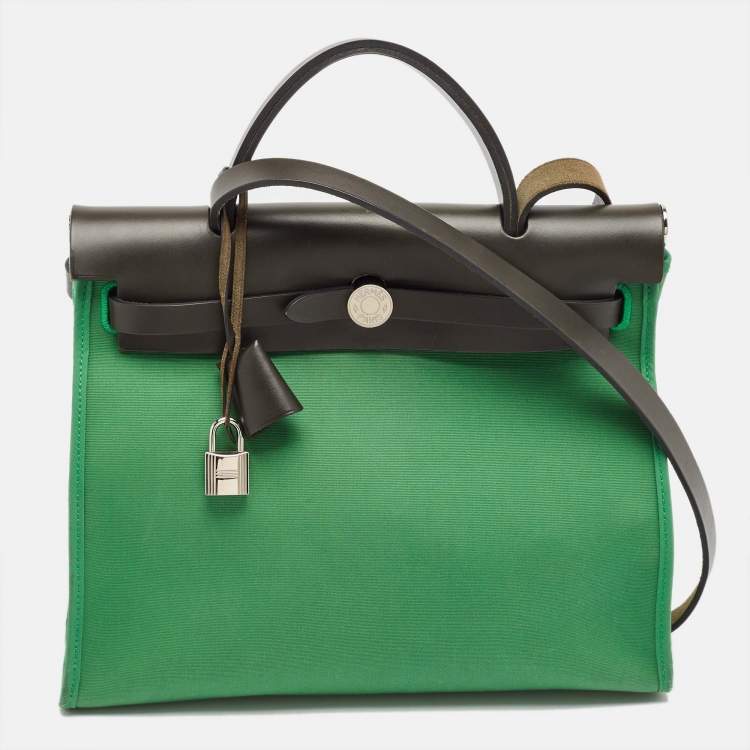 Pre Owned Hermes Bambou/Kaki Toile and Vache Hunter Herbag Zip 31 Bag