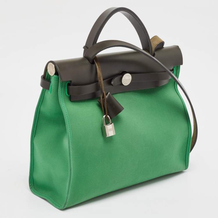 Pre Owned Hermes Bambou/Kaki Toile and Vache Hunter Herbag Zip 31 Bag