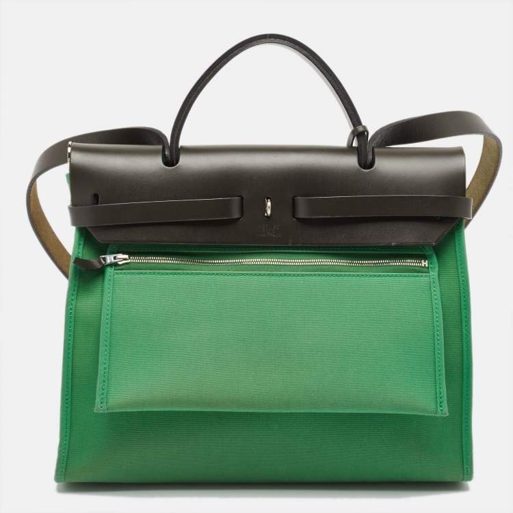 Pre Owned Hermes Bambou/Kaki Toile and Vache Hunter Herbag Zip 31 Bag