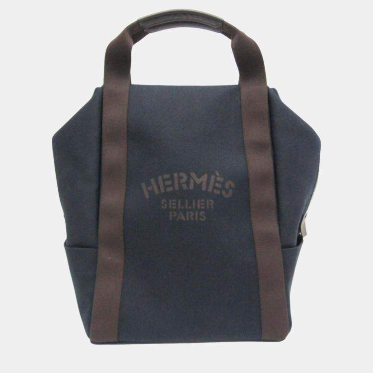 Hermes Navy Pansage Groom Toile Chevron Leather Backpack