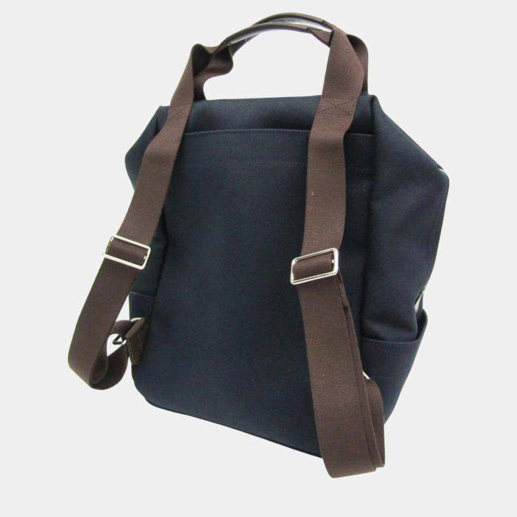 Pre Owned Hermes Navy Pansage Groom Toile Chevron Leather Backpack