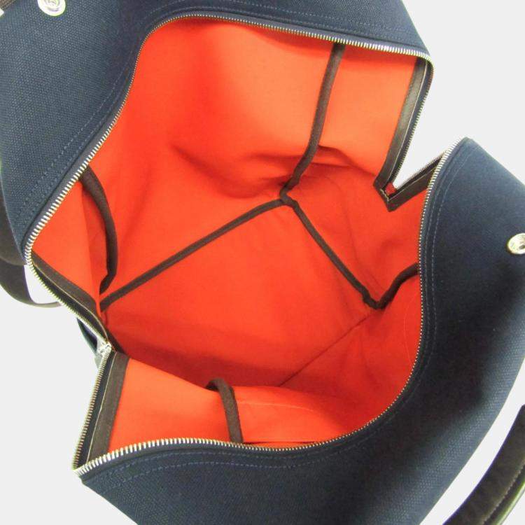 Pre Owned Hermes Navy Pansage Groom Toile Chevron Leather Backpack