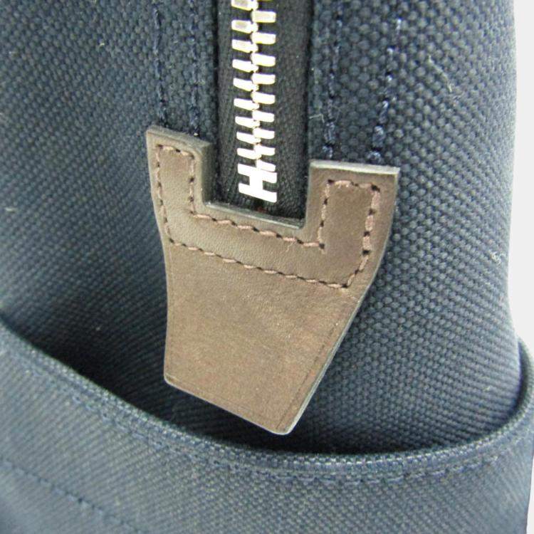 Pre Owned Hermes Navy Pansage Groom Toile Chevron Leather Backpack