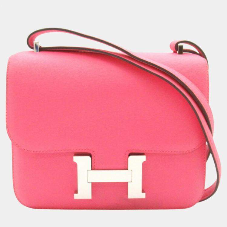 Hermes Pink Calfskin (Cowhide) Swift Leather Constance 18 Shoulder Bag