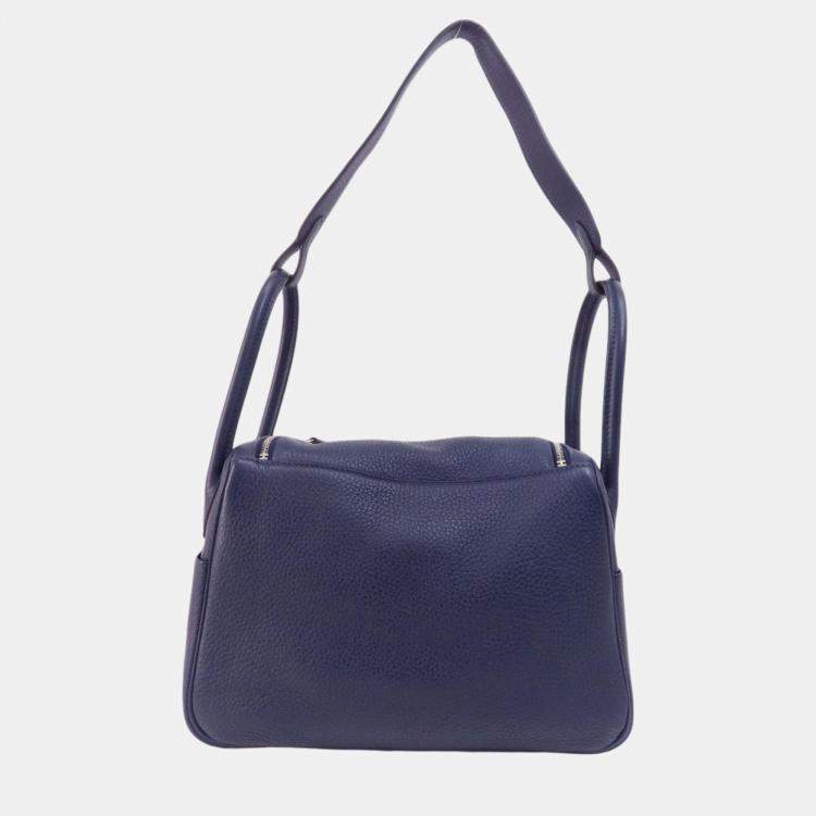 Pre Owned Hermes Taurillon Lindy 26 Blue Nuit Handbag