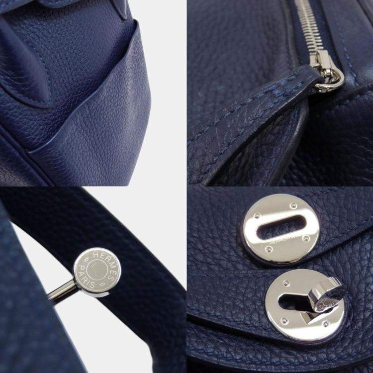 Pre Owned Hermes Taurillon Lindy 26 Blue Nuit Handbag