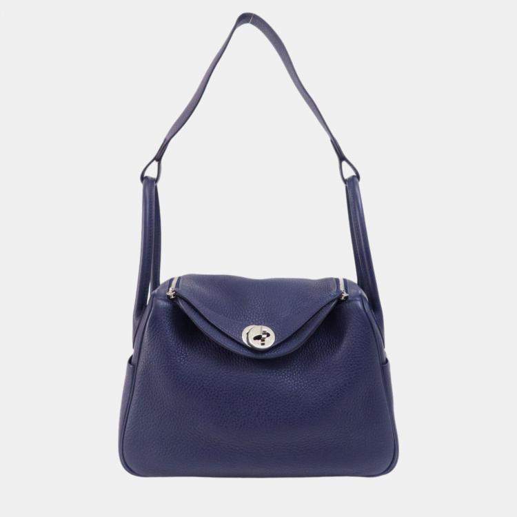 Pre Owned Hermes Taurillon Lindy 26 Blue Nuit Handbag