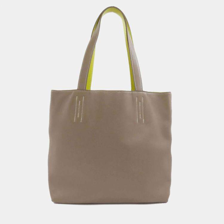 Hermes Lime Etoupe Double Sens 28 Tote Bag