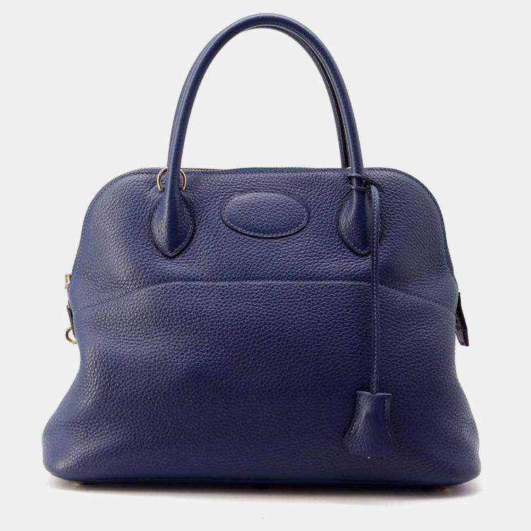 Hermes Black Deep Blue Taurillon Clemence Bolide 31 Handbag