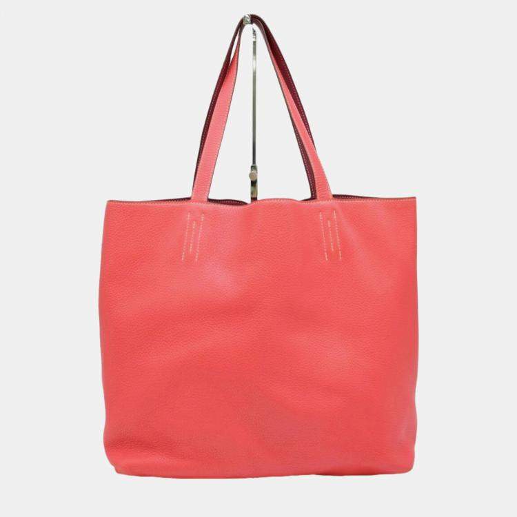 Hermes Tosca Red Pink Taurillon Clemence Leather Bougainvillea Double Sens 45 Tote Bag