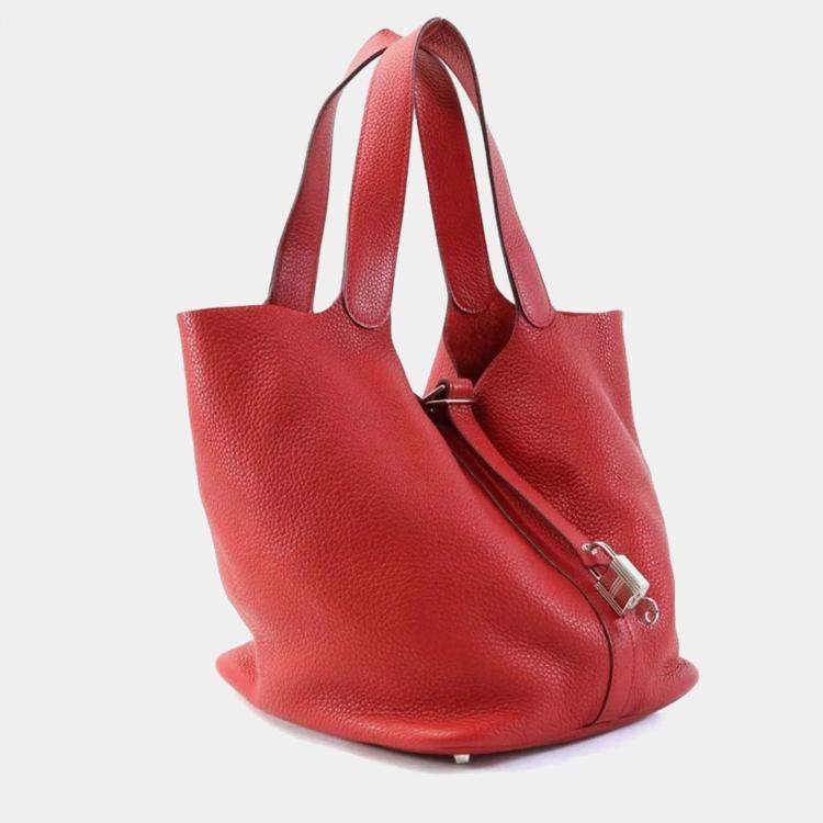 Hermes Rouge Kazak Taurillon Clemence Picotin Lock GM Handbag