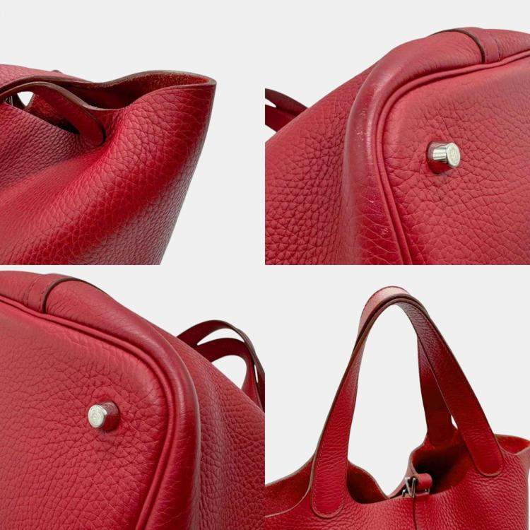 Pre Owned Hermes Rouge Garance Silver Taurillon Clemence Picotin Lock 22 Handbag