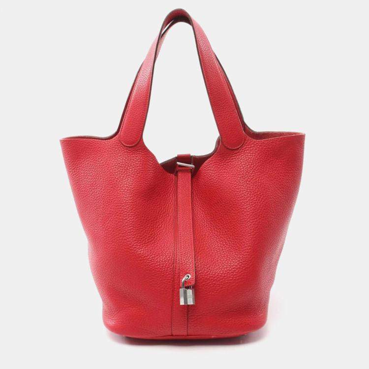 Hermes Red Taurillon Clemence Picotin Lock GM Handbag