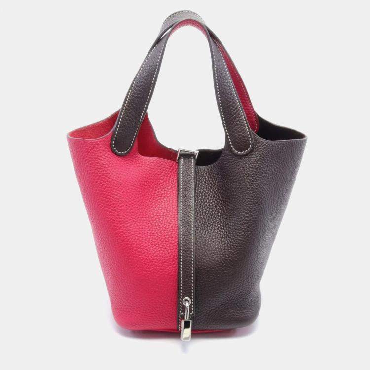 Hermes Pink Bordeaux Raspberry Rouge Cellier Taurillon Clemence Picotin Lock Kazak PM Handbag