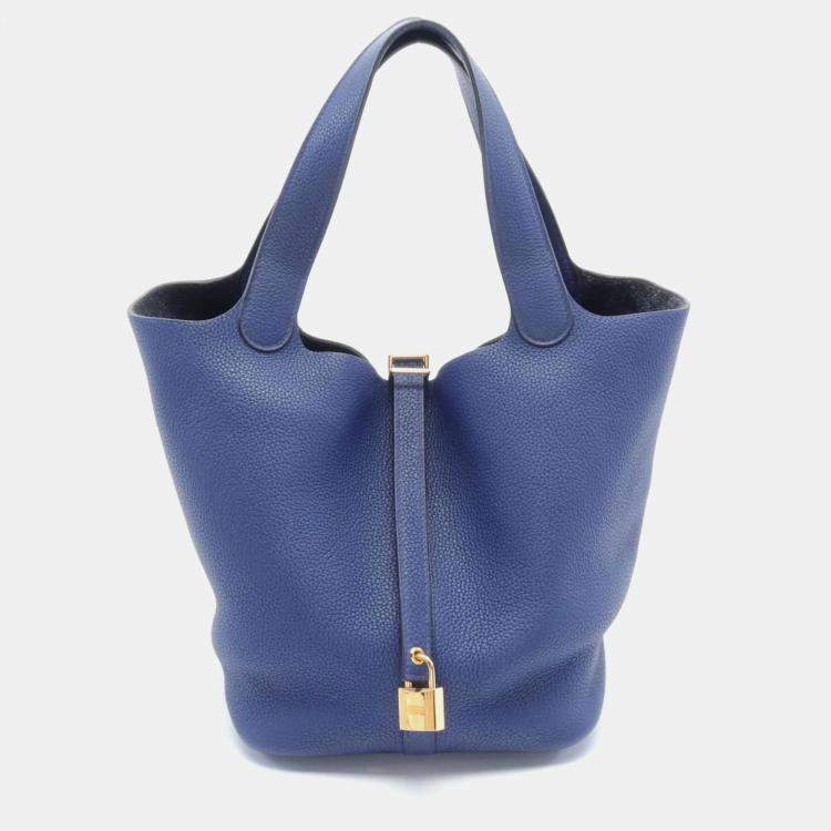 Hermes Blue Navy Taurillon Clemence Picotin Lock MM Handbag