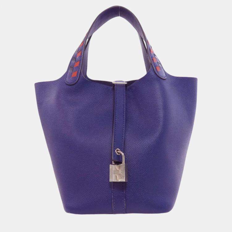 Pre Owned Hermes Blue Ankle Tracesage Epson Picotin Lock 18 Handbag