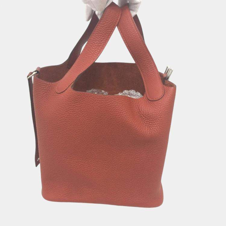 Pre Owned Hermes Rouge Ash Red Taurillon Clemence Picotin Lock 18 Handbag