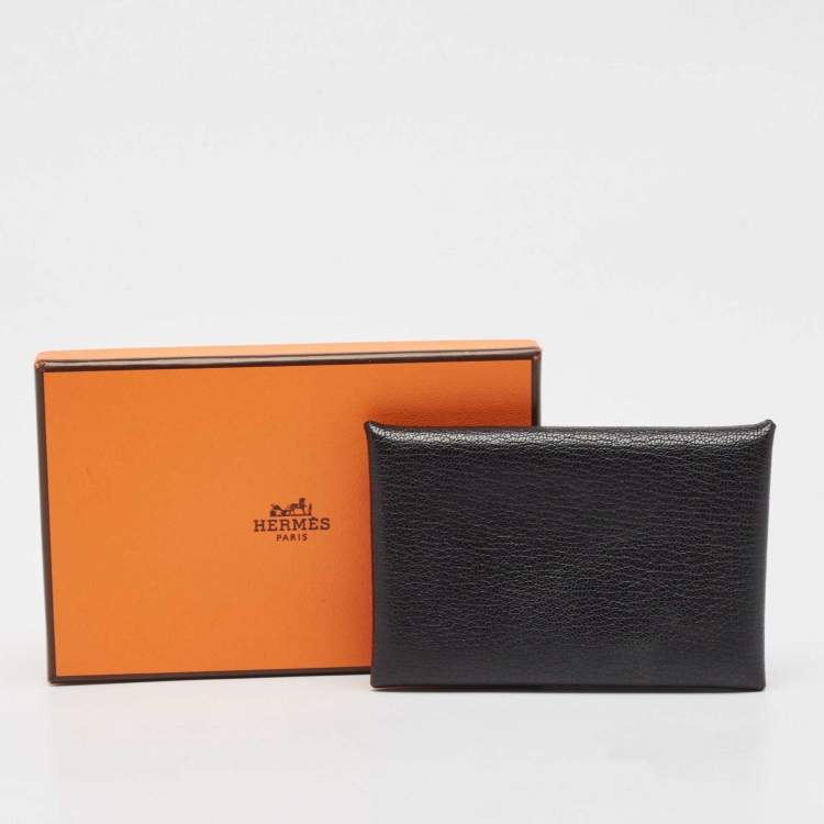 Pre Owned Hermès Noir Chevere Leather Calvi Card Holder 