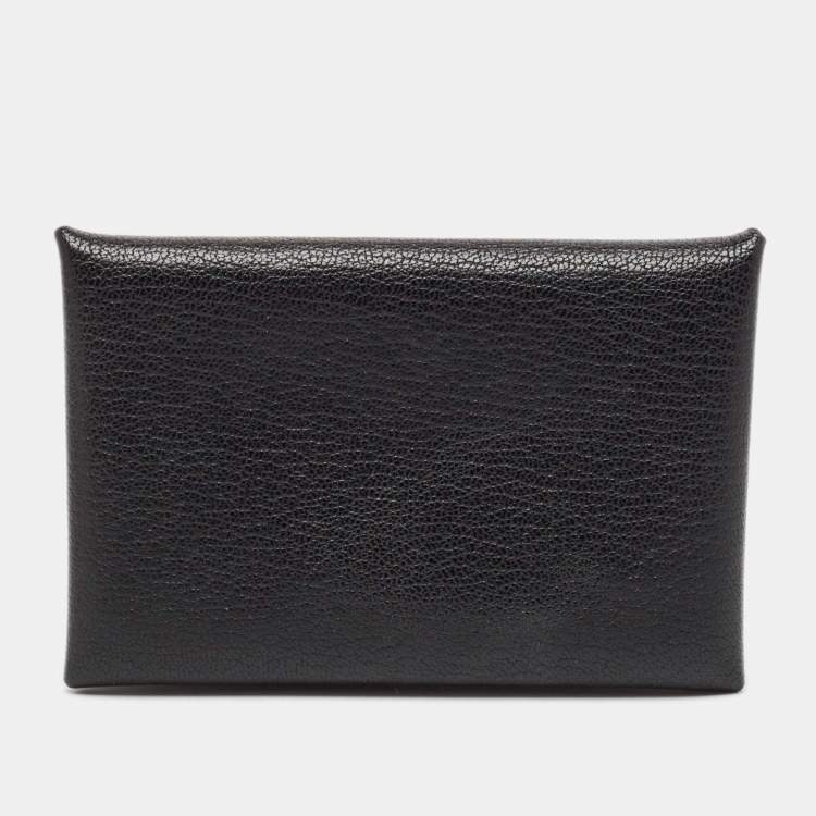 Pre Owned Hermès Noir Chevere Leather Calvi Card Holder 