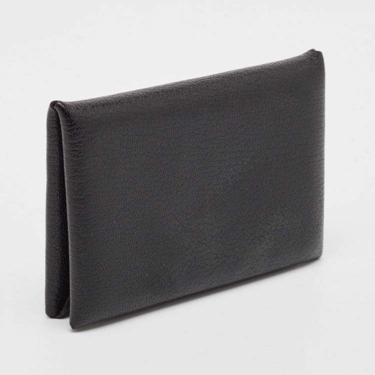 Pre Owned Hermès Noir Chevere Leather Calvi Card Holder 