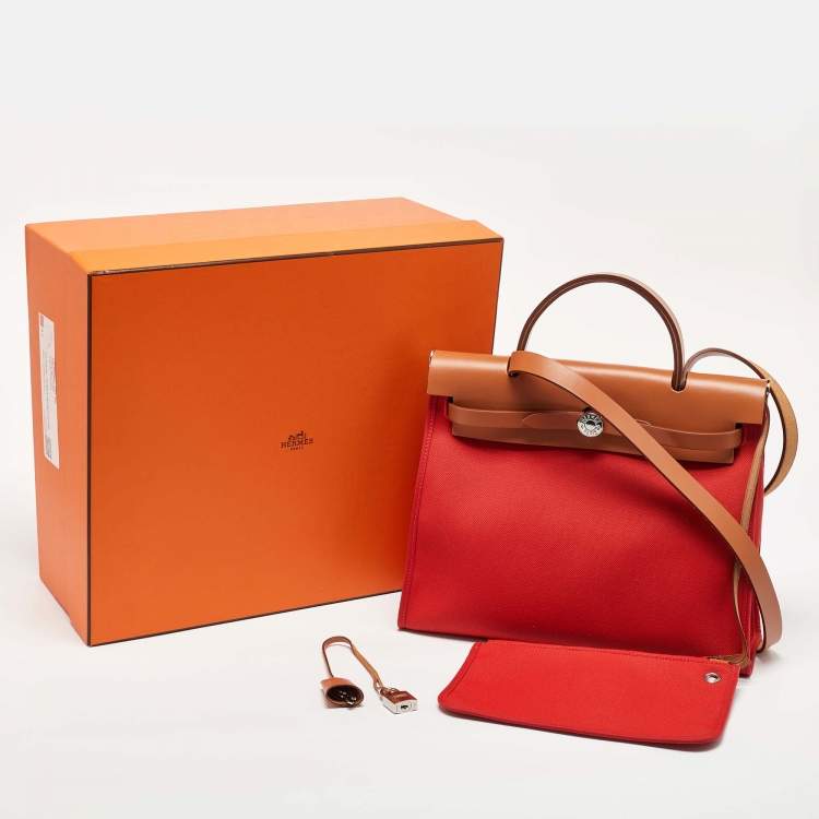 Pre Owned Hermès Rogue Tomate/Natural Toile and Vache Hunter Herbag Zip 31 Bag