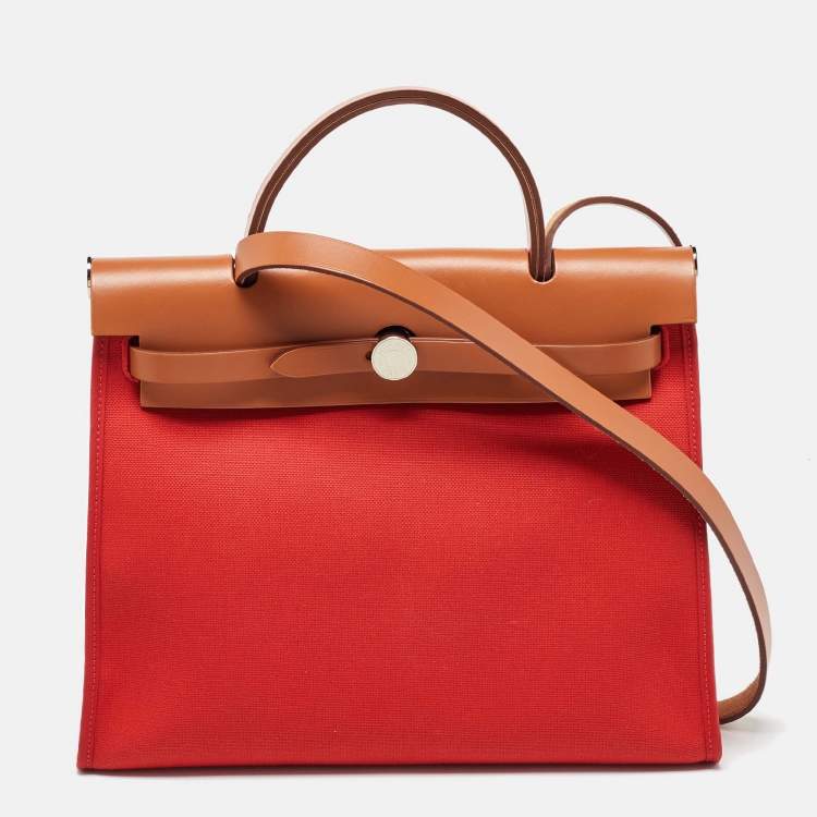Pre Owned Hermès Rogue Tomate/Natural Toile and Vache Hunter Herbag Zip 31 Bag