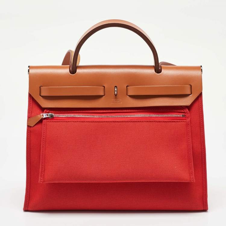 Pre Owned Hermès Rogue Tomate/Natural Toile and Vache Hunter Herbag Zip 31 Bag