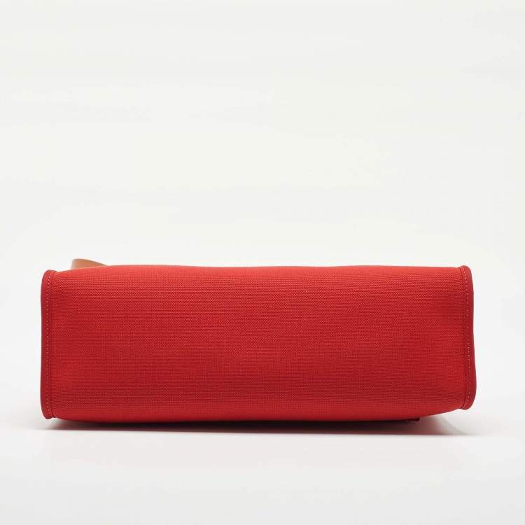 Pre Owned Hermès Rogue Tomate/Natural Toile and Vache Hunter Herbag Zip 31 Bag