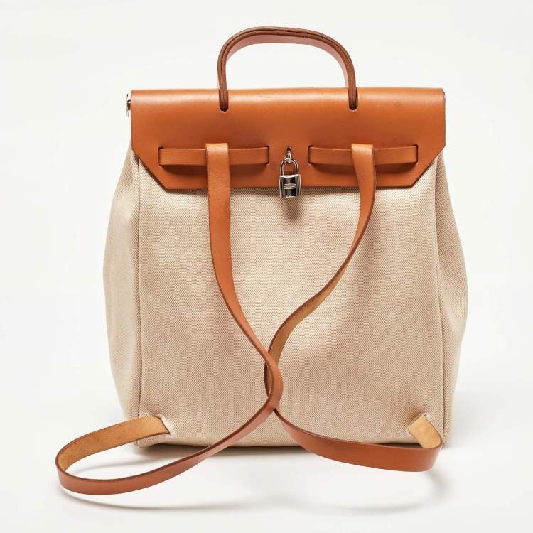 Pre Owned Hermes Natural/Toile Canvas and Vache Hunter Herbag 2 in 1 Backpack