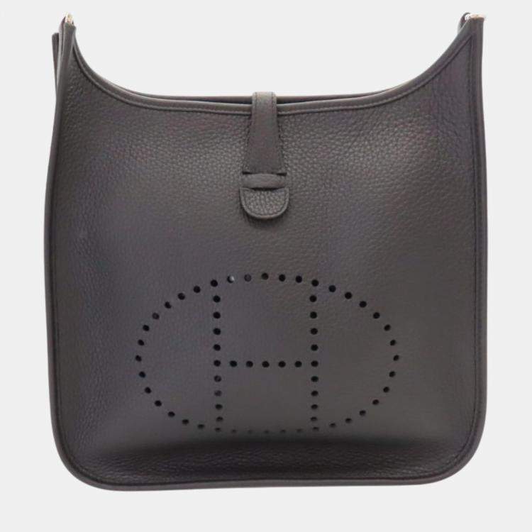 Hermes Evelyne 3 PM Noir Shoulder Bag Grey Leather