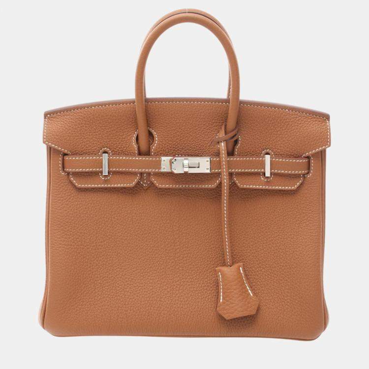 Hermes Birkin 25 Gold Handbag Brown Brown Leather