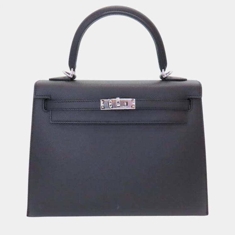 Hermes Kelly 25 Black Silver Hardware Black