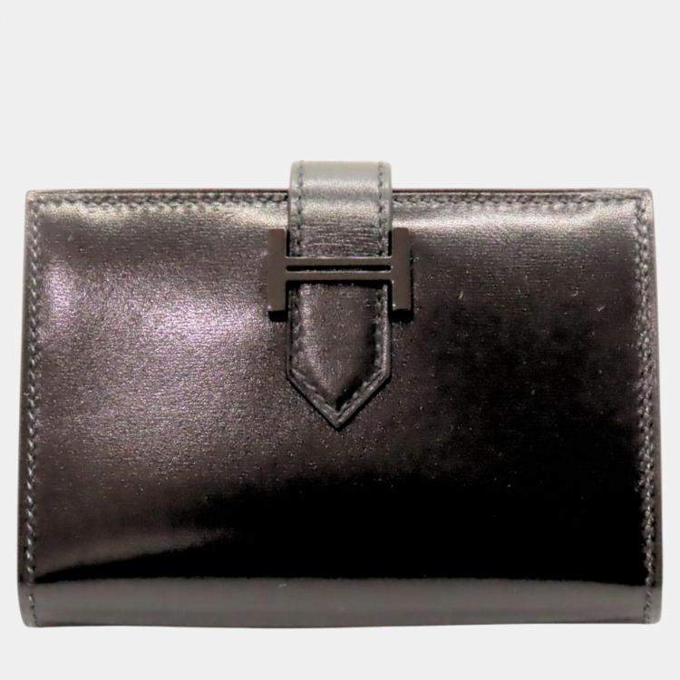 Hermes Box Calf Bearn Card Case Black Leather