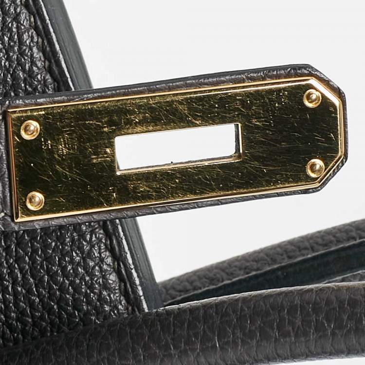Pre Owned Hermes Graphite Togo Leather Gold Finish Birkin 35 Bag