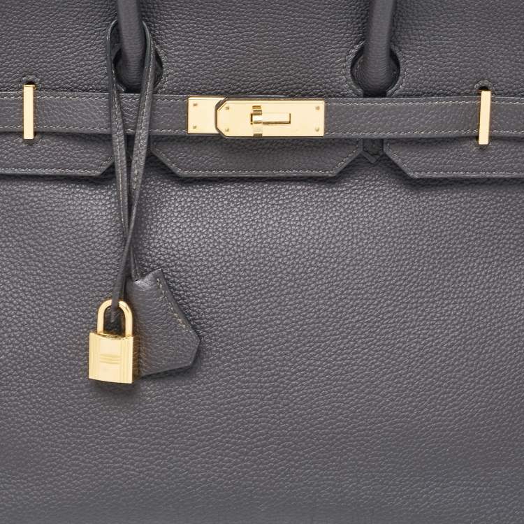 Pre Owned Hermes Graphite Togo Leather Gold Finish Birkin 35 Bag