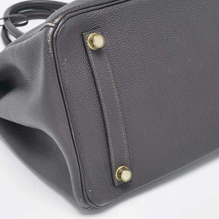 Pre Owned Hermes Graphite Togo Leather Gold Finish Birkin 35 Bag