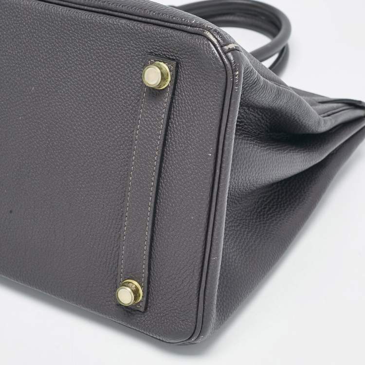 Pre Owned Hermes Graphite Togo Leather Gold Finish Birkin 35 Bag