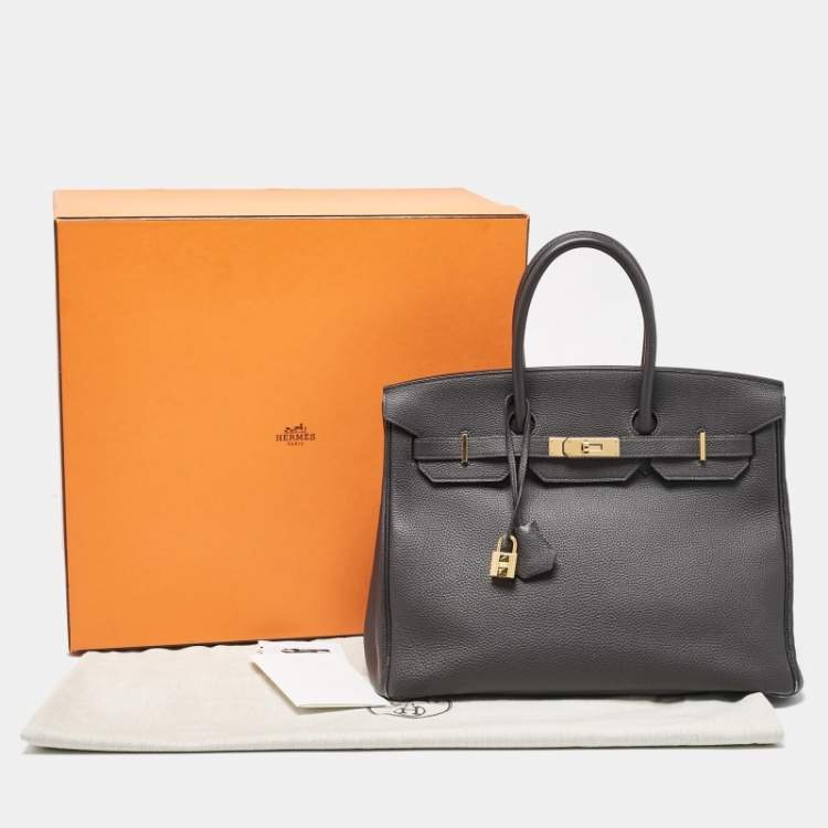 Pre Owned Hermes Graphite Togo Leather Gold Finish Birkin 35 Bag