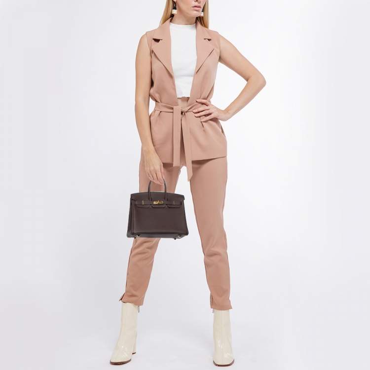 Pre Owned Hermes Chocolat Togo Leather Gold Finish Birkin 25 Bag