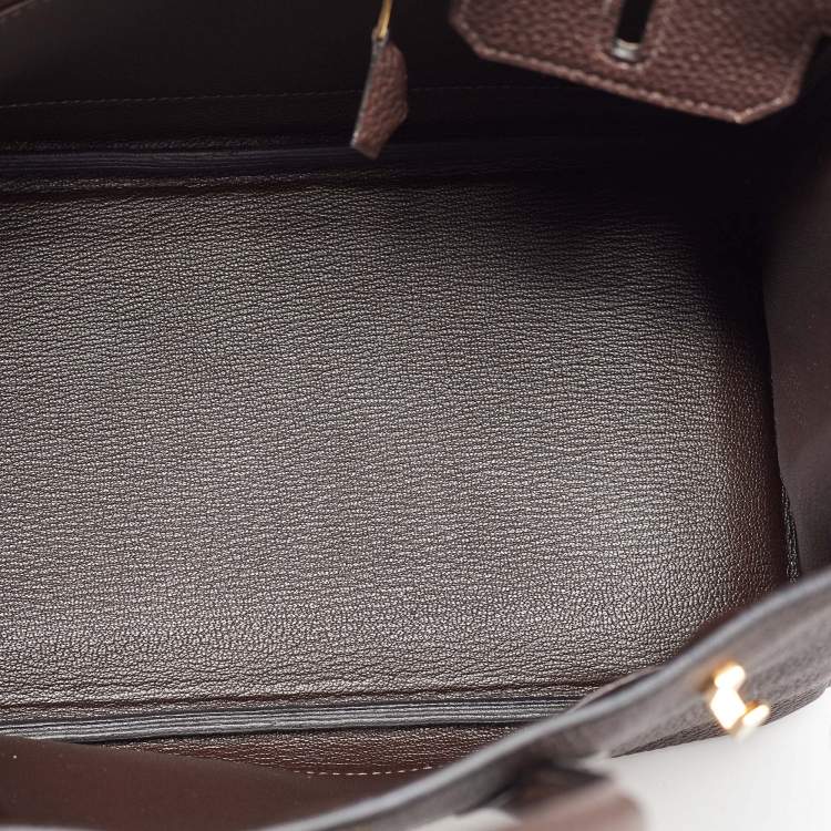 Pre Owned Hermes Chocolat Togo Leather Gold Finish Birkin 25 Bag