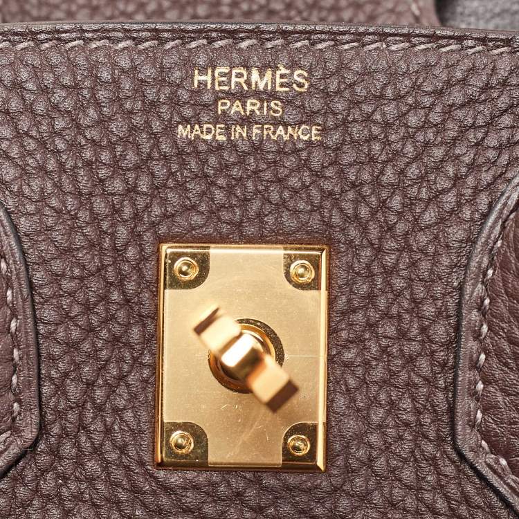 Pre Owned Hermes Chocolat Togo Leather Gold Finish Birkin 25 Bag