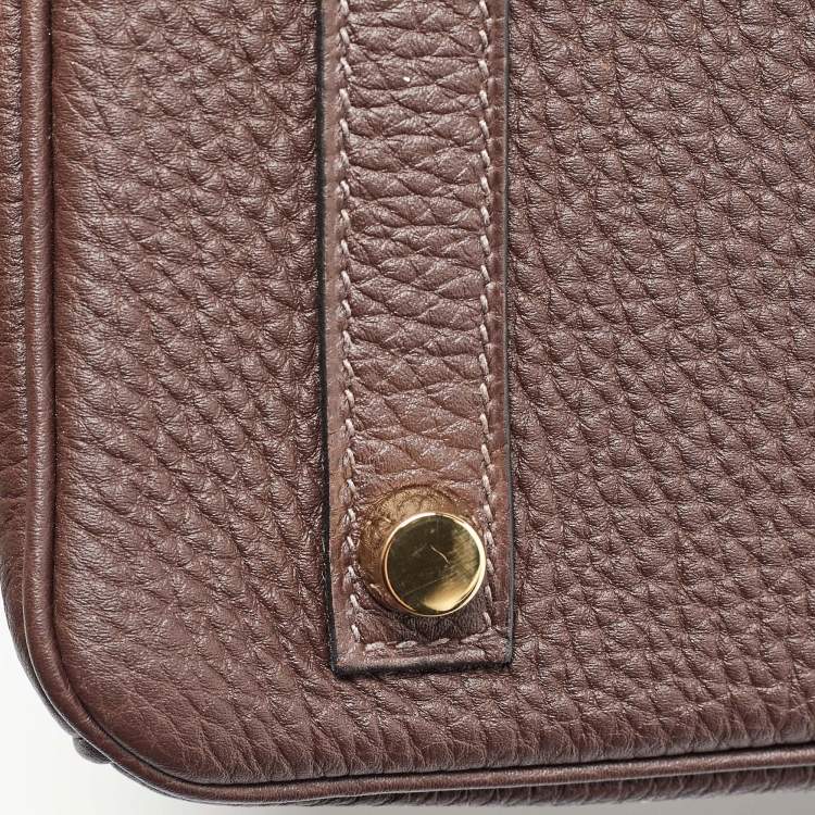 Pre Owned Hermes Chocolat Togo Leather Gold Finish Birkin 25 Bag
