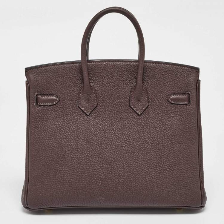 Pre Owned Hermes Chocolat Togo Leather Gold Finish Birkin 25 Bag