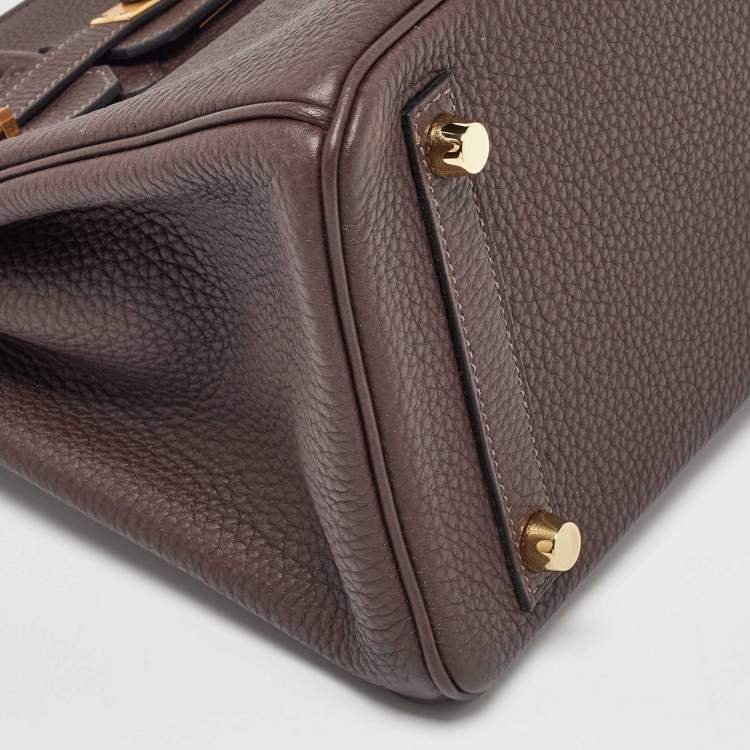 Pre Owned Hermes Chocolat Togo Leather Gold Finish Birkin 25 Bag