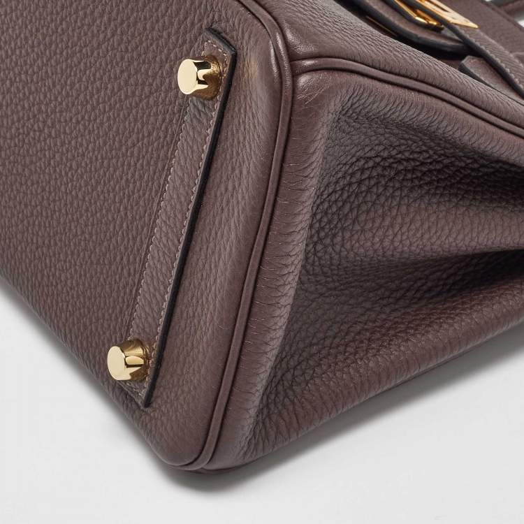 Pre Owned Hermes Chocolat Togo Leather Gold Finish Birkin 25 Bag
