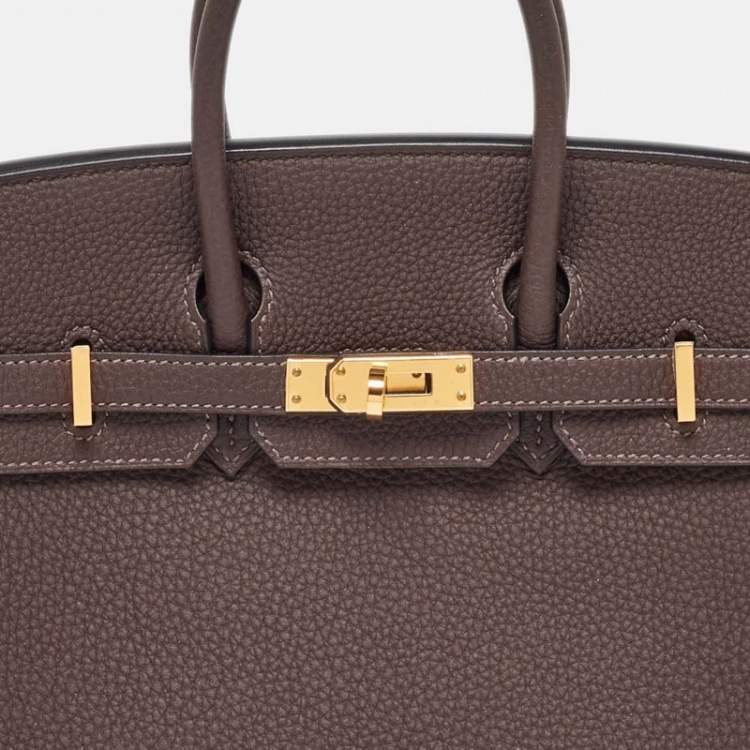 Pre Owned Hermes Chocolat Togo Leather Gold Finish Birkin 25 Bag