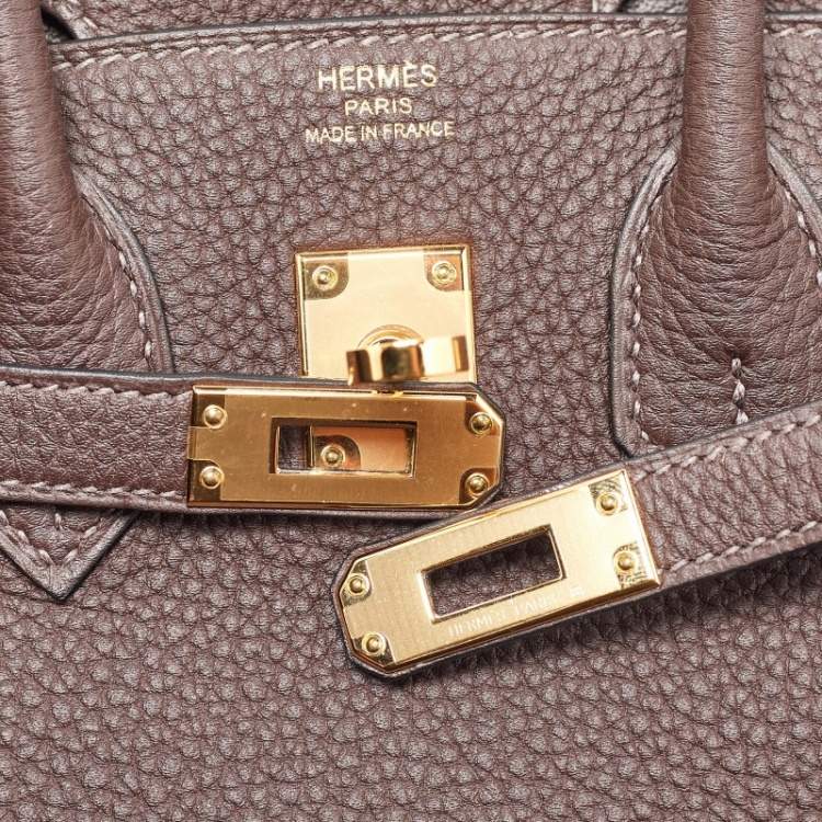 Pre Owned Hermes Chocolat Togo Leather Gold Finish Birkin 25 Bag