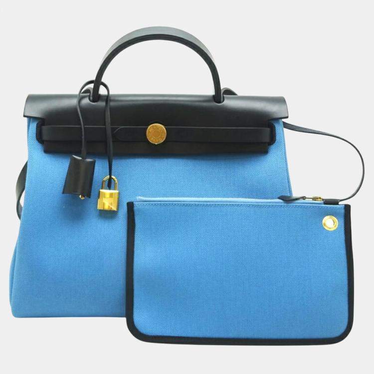 Hermes Toile Military Blue Airbag Zip PM Tote Bag